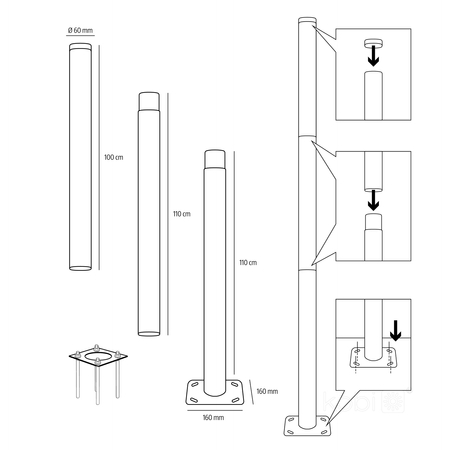 Słup BASE SG 3m Fi 60mm Kobi