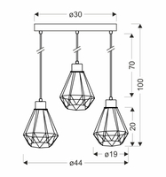 PRIMO LAMPA WISZĄCA TALERZ CZARNY+PATYNA 3X60W E27 KLOSZ CZARNY