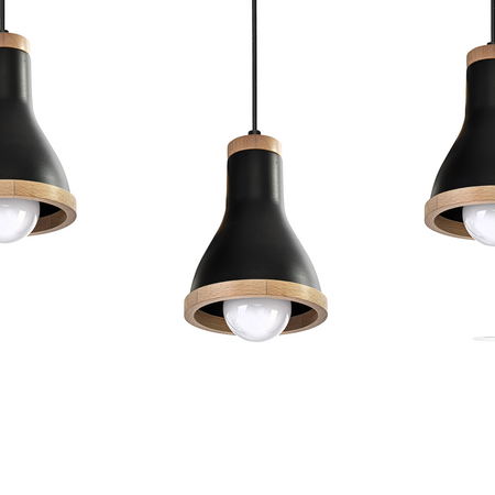 Milagro - Lampa wisząca HOLLY BLACK / WOOD 3xE27 60W