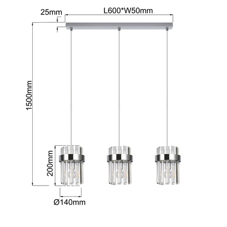 Lampa wisząca Vetro chrom 3xE14