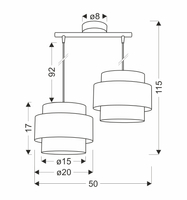 Hare lampa wisząca chromowy 2x60w e27 abażur szary+srebrny