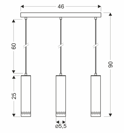 Tubo lampa wisząca czarny 3x25w gu10 klosz 25cm drewniany