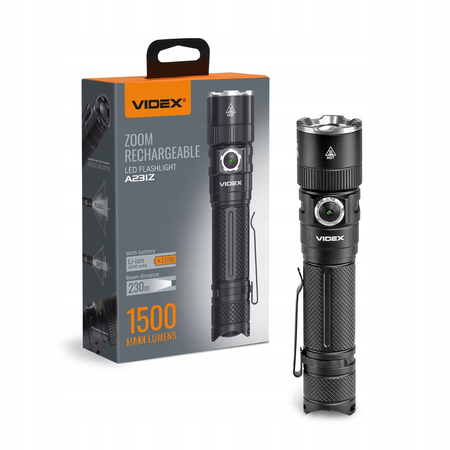 Latarka LED Videx 1500 Lumenów, Barwa 5000K, USB C, IP67, Zasięg 230 Metrów