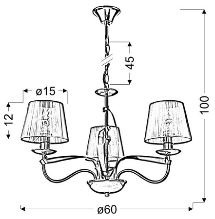 DIVA LAMPA WISZĄCA 3X40W E14 CHROM/ZŁOTY