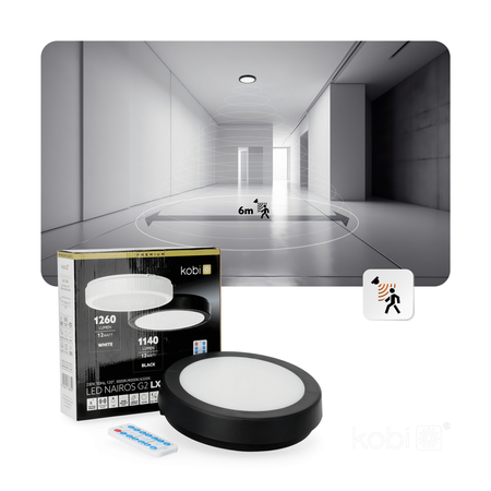 Plafon z czujnikiem ruchu LED NAIROS G2 12W 3CCT LX IP65 czarny Kobi Premium