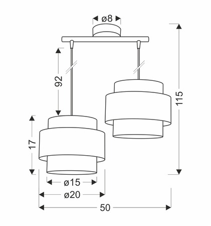 Hare lampa wisząca chromowy 2x60w e27 abażur szary+srebrny