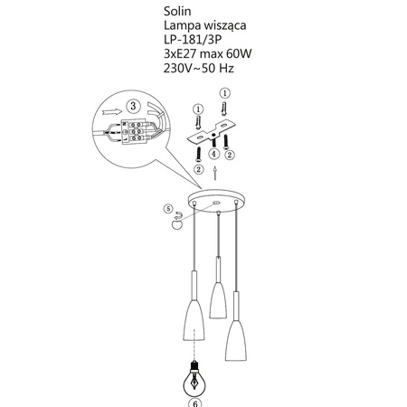 Solin 3 lampa wisząca szara LP-181/3P GR