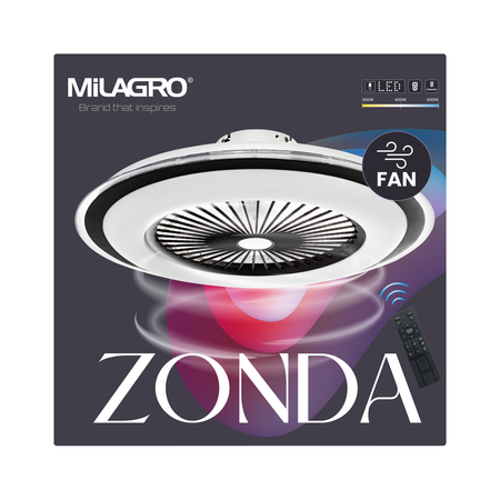 Milagro - Plafoniera LED ZONDA BLACK 48W z wentylatorem