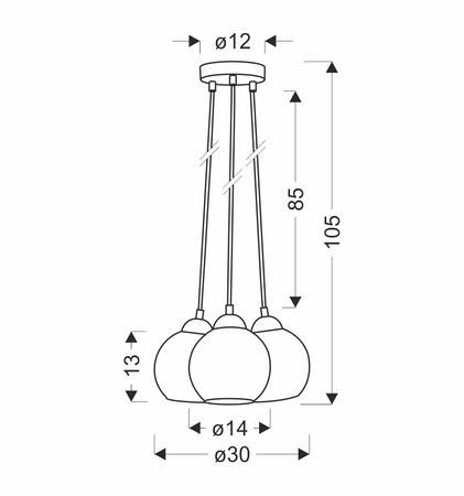 Candellux - Nubia Lampa Wisząca Czarny 3X60W E27 Klosz Złoty