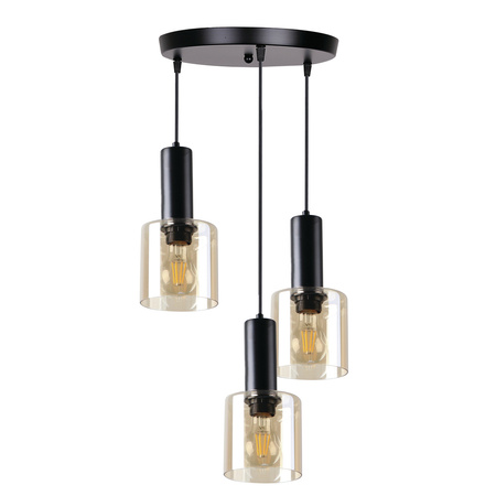 Candellux - Isar Lampa Wisząca Talerz Czarny 3X40 E27 Klosz Bursztynowy