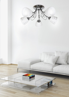 SIMPLI LAMPA WISZĄCA 5*40W E27  CHROM  Z KRYSZTAŁKIEM+KLOSZ Z PASKIEM