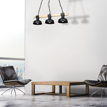 Milagro - Lampa wisząca FARO BLACK/NATURAL WOOD 3xE27 60W
