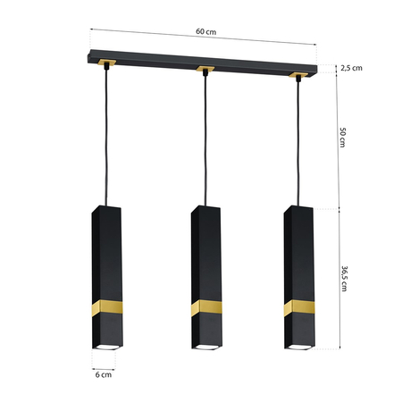 Milagro - Lampa wisząca VIDAR BLACK/GOLD 3xGU10