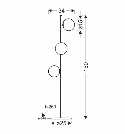 Candellux - Kama Lampa Podłogowa Czarny+Złoty 3X28W G9 Klosz Biały