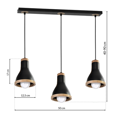 Milagro - Lampa wisząca HOLLY BLACK / WOOD 3xE27 60W
