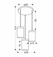 WELS LAMPA WISZĄCA TALERZ CZARNY+DREWNIANY 3X40 E27 KLOSZ DYMIONY