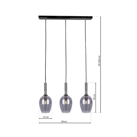 Milagro - Lampa wisząca LUGANO SMOKED 3xE14