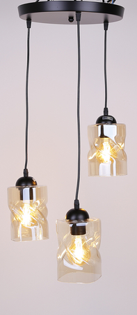 Felis lampa wisząca talerz czarny 3x60w e27 klosz bursztynowy
