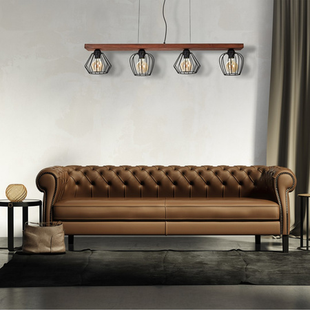 Milagro - Lampa wisząca OZZY BLACK / WOOD 4xE27 60W