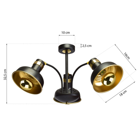 Milagro - Lampa sufitowa MARGO BLACK/GOLD 3xE27
