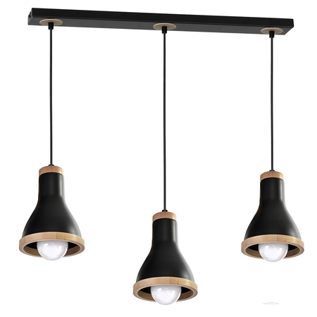 Milagro - Lampa wisząca HOLLY BLACK / WOOD 3xE27 60W