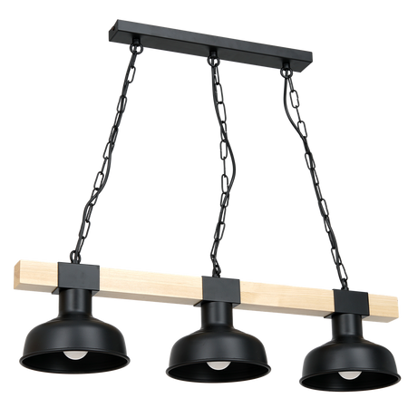 Milagro - Lampa wisząca FARO BLACK/NATURAL WOOD 3xE27 60W