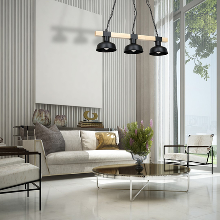 Milagro - Lampa wisząca FARO BLACK/NATURAL WOOD 3xE27 60W