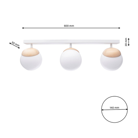 Milagro - Lampa sufitowa SFERA WOOD 3xE14