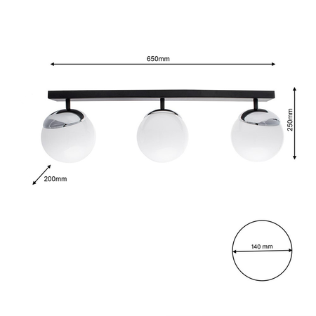 Milagro - Lampa sufitowa SFERA BLACK/CHROME 3xE14