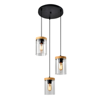 WELS LAMPA WISZĄCA TALERZ CZARNY+DREWNIANY 3X40 E27 KLOSZ DYMIONY