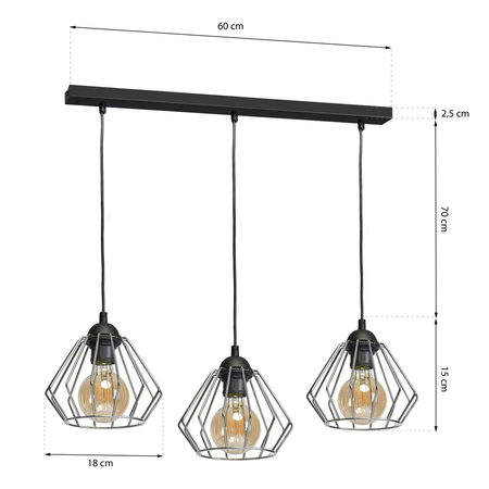 Milagro - Lampa wisząca NORMAN BLACK 3xE27