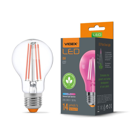 Żarówka LED Filament 8W 1200K E27 uprawa roślin VLE-A60FF-08271