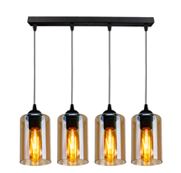 Bistro lampa wisząca czarny 4x40w e27 klosz brązowy