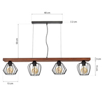 Milagro - Lampa wisząca OZZY BLACK / WOOD 4xE27 60W