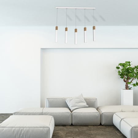 Milagro - Lampa wisząca SOLO SAWN WHITE / PATINATED WOOD 5x mini GU10
