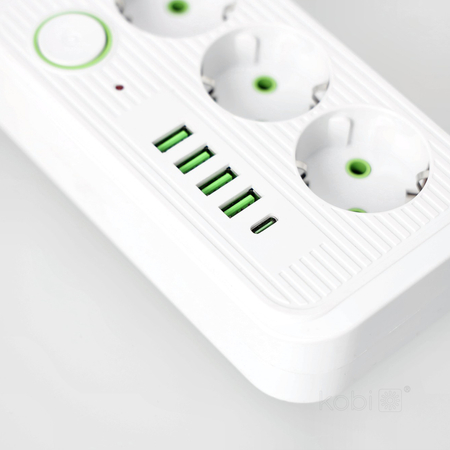 Przedłużacz LINEA PRO 3gn+4USB/1USB-C/5m/Zu+W biały Kobi