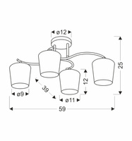 ESNYR LAMPA SUFITOWA CHROMOWY+CZARNY 4X40 E27 KLOSZ BIAŁY