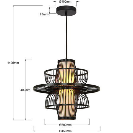 Rattanowa lampa wisząca Astra czarna 1xE27