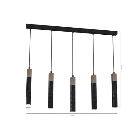 Milagro - Lampa wisząca SOLO SAWN BLACK / PATINATED WOOD 5x mini GU10