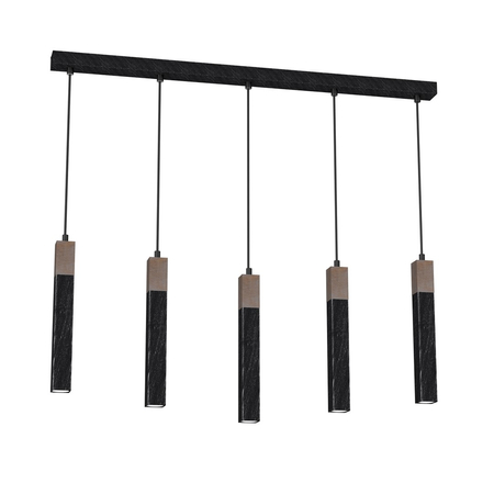 Milagro - Lampa wisząca SOLO SAWN BLACK / PATINATED WOOD 5x mini GU10