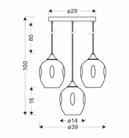 Aspa lampa wisząca czarny talerz 3x40w e27 klosz brązowy