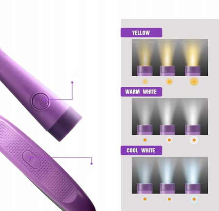 Lampka nocna do czytania, Lampka LED na szyję, Akumulator USB, Fioletowa