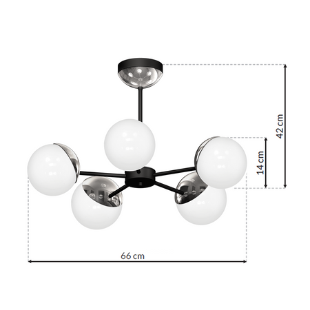 Milagro - Żyrandol SFERA BLACK/CHROME 5xE14