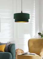 Scopello lampa wisząca czarny 1x60 e27 abażur duo 35+30 velur but.zieleń\złoto