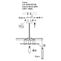 Lampa wisząca Vetro 5 antyczne złoto 5xE14
