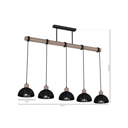 Milagro - Lampa wisząca ERIK Sawn black/Patinated wood 5XE27