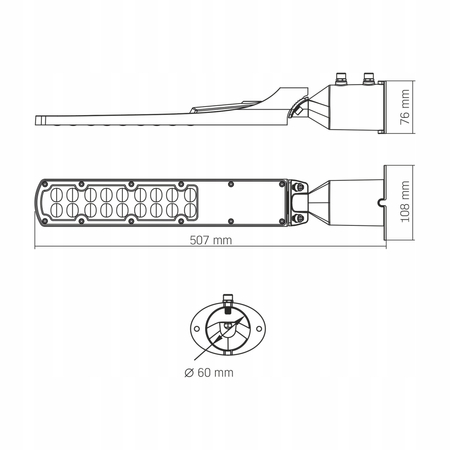 Lampa Uliczna Videx 50W 5000 Lumenów Zasilanie Sieciowe Barwa 5000K IP65 VL-SLE18-0505