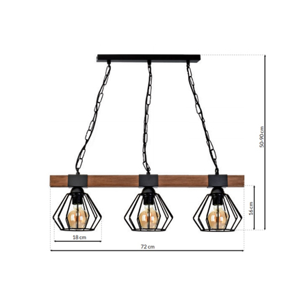 Milagro - Lampa wisząca ULF BLACK/WOOD 3xE27