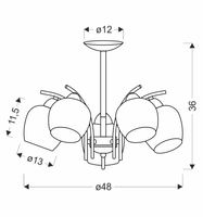 MERRA lampa wiszaca czarny 5x40W E27 klosz bursztynowy