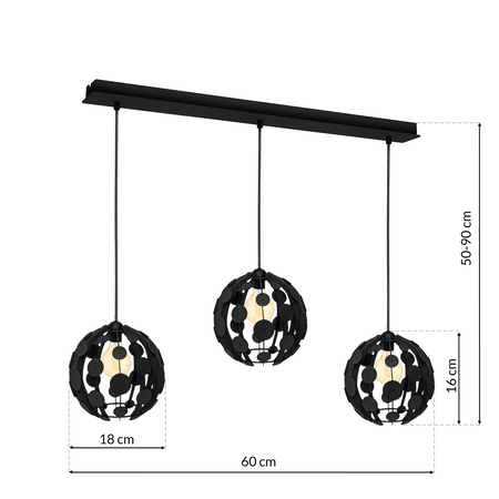 Milagro - Lampa wisząca GAIA BLACK / WOOD 3xE27 60W